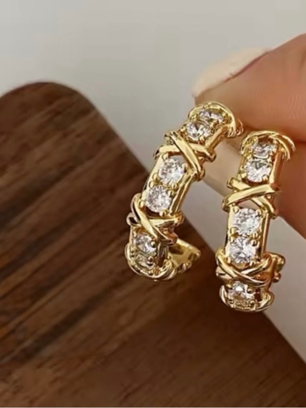 Macy's Gold Hoop Earrings with Clear Crystals
